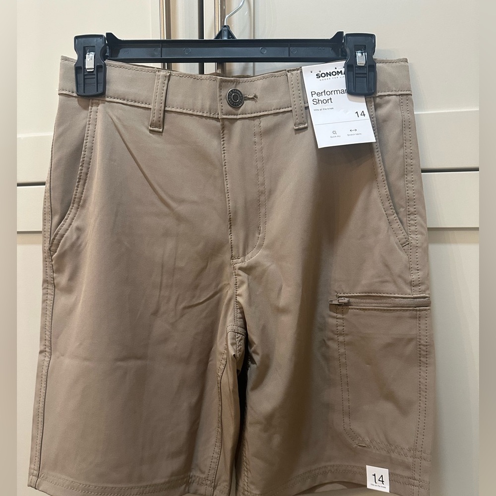 NWT Sonoma Performance Shorts in khaki- boys 14